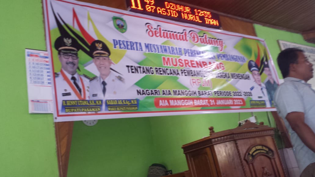 Aia Manggih Barat melaksanakan Musyawarah Perencanaan Pembangunan dalam rangka Penyusunan Rencana Pembangunan jangka Menengah Nagari (RPJM-N) 2022-2028. Selasa, ( 31/01/23 ) di Mesjid Nurul Huda Paramandareh.