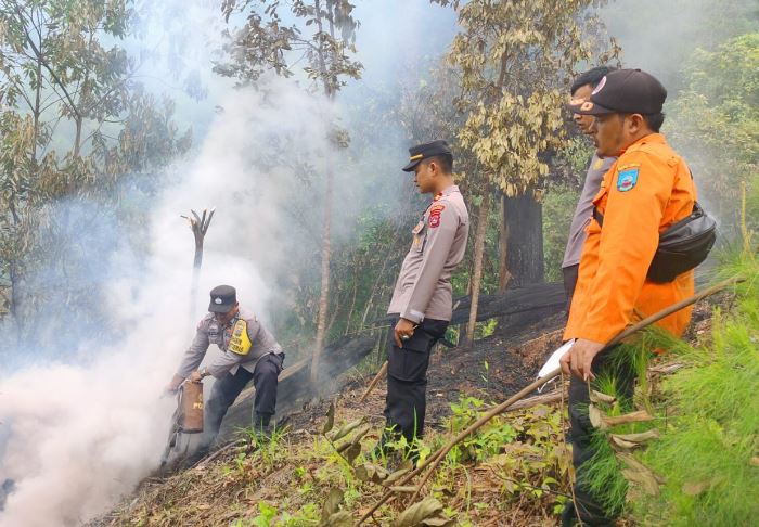 Kebakaran Ladang di Kawasan Puncak Cemara, Polsek Barangin Bersama Instansi Terkait Turun Langsung Lakukan Pemadaman/Doc.polres sawahlunto