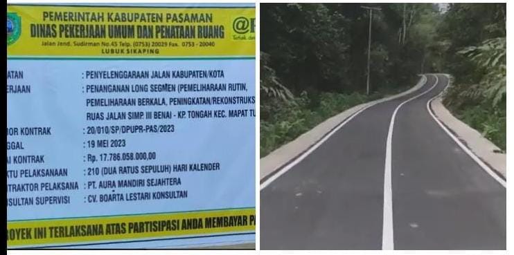 Tingkatkan Perekonomian Masyarakat, Bupati Pasaman Bangun Jalan Aspal Hotmix  Simpang III Benai- Kp. Tongah Mapat Tunggul Pasaman. 