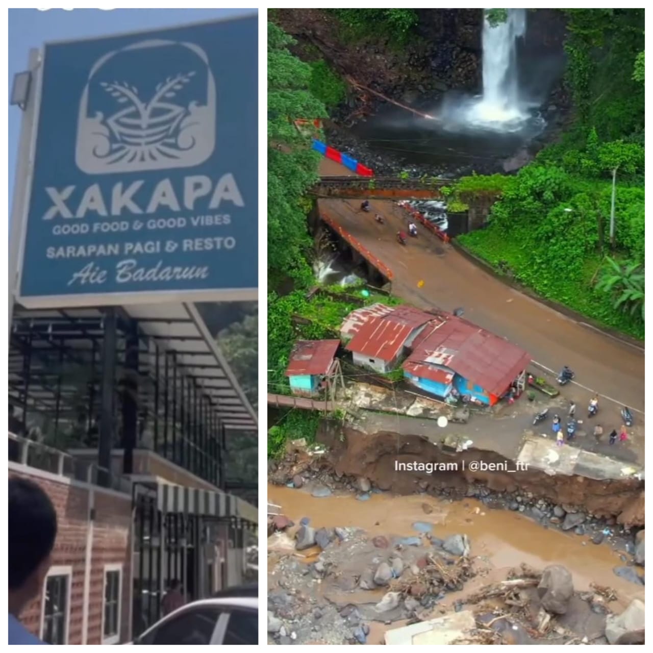 Restoran Xakapa hanyut diterjang banjir lahar dingin Marapi. Sumber : IG : @beni_ftr